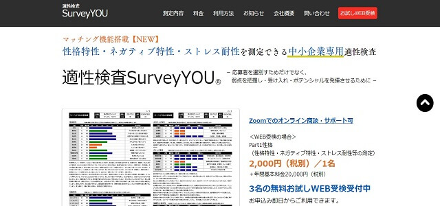 適性検査ツールのSurveyYOU公式サイト画像