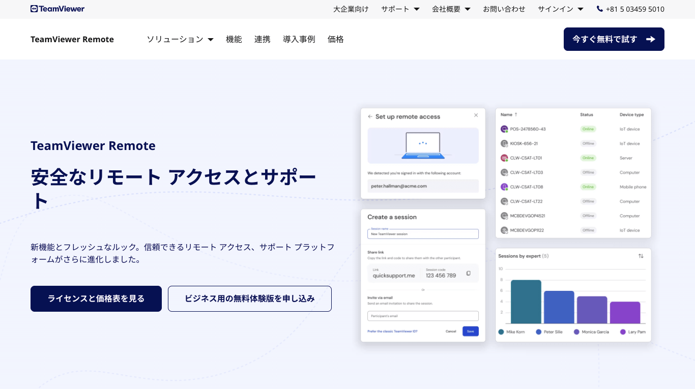 遠隔サポートツール TeamViewer Remote公式サイト画像）