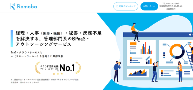 中小企業向け経理アウトソーシングのRemoba公式サイトキャプチャ画像